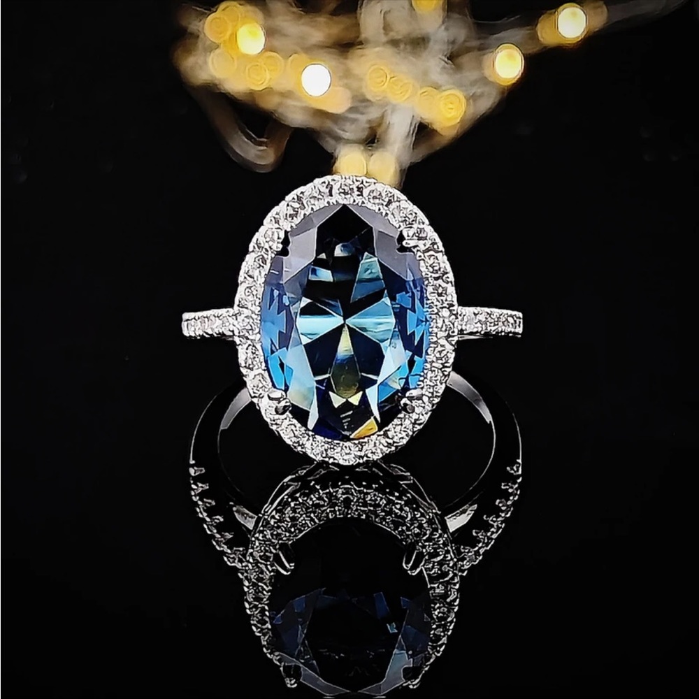 New 925 Silver Blue CZ Women Wedding Party Eternity Ring - Picture 2 of 6
